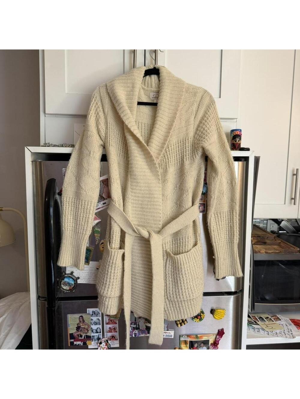 Billabong X Wrangler Wrangled Up Belted Cream Cable Knit Cardigan Size small